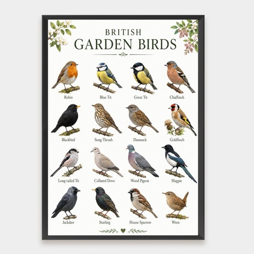 British garden birds poster - birds,