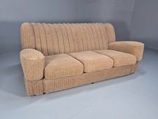 Vintage Art Deco Couch 3 Seat Recent Upholstery Beige Wool 1940s EB9683 V3SS