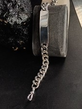Mens Vintage 1974 Chunky Sterling Silver Curb ID Bracelet, Albert Clasp 8in 36g