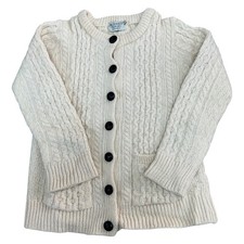 Blarney 100% Wool Aran Knit Cardigan Fisherman Ireland Cream Sweater Womens XS