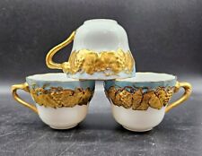 White Champagne Fine Child Blue And Gold Handpainted Teacups Lot Of 3 Vintage 