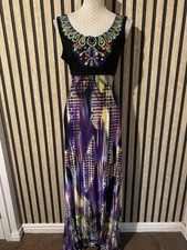 Kurt Muller Vibrant Boho Bead Embroidered Maxi Dress Size 12/14