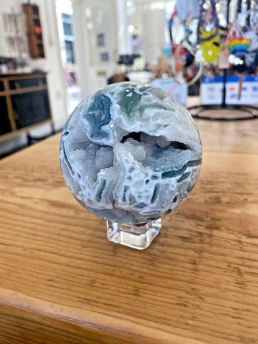 Moss agate crystal sphere - moss,