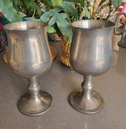 Pair pewter goblet cups set - goblet,