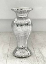 Stunning 26cm Pure Silver Mosaic Romany Mirror Shine Vase