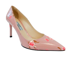 PRADA Leather Pumps Heels 35.5 Dusty Pink Floral Print Pointed Toe Shoes 5.5