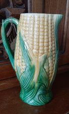 Antique Majolica Corn Jug & 7