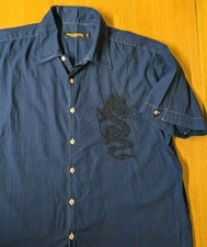 Dragon Oriental Shirt Mens XL Button Up Top Chinese Y2K Print Heavy Construction