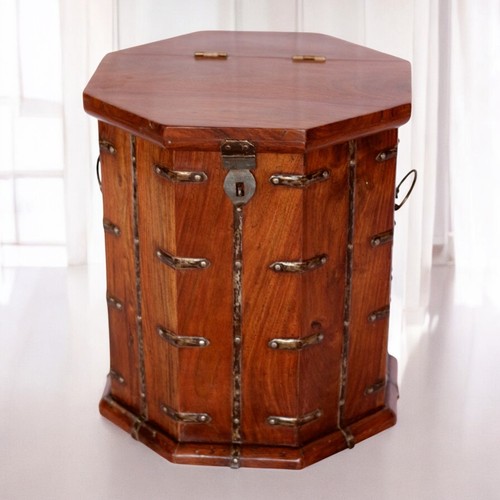 Octagonal solid wooden trunk - octagonal,