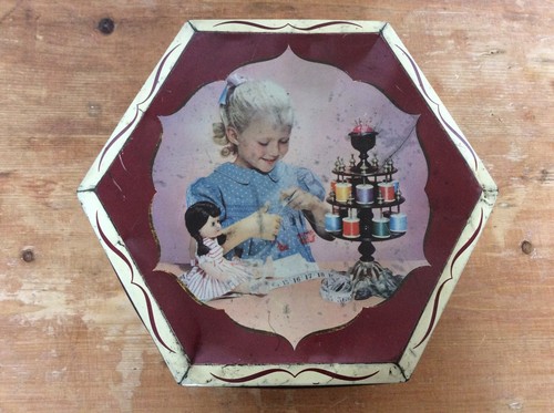 Vintage hexagonal biscuit tin - biscuit,