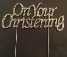 SPARKLY SILVER ON YOUR CHRISTENING CAKE TOPPER PICK DECORATION BABY GIRLS BOYS