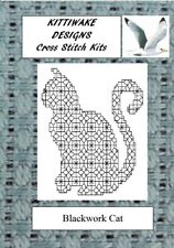 Blackwork Cat Embroidery/Cross Stitch Kit by Kittiwake Beginners/Intermediate