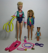 Barbie articulated Gymnast doll with Stacie and Chelsea plus accessories bundle