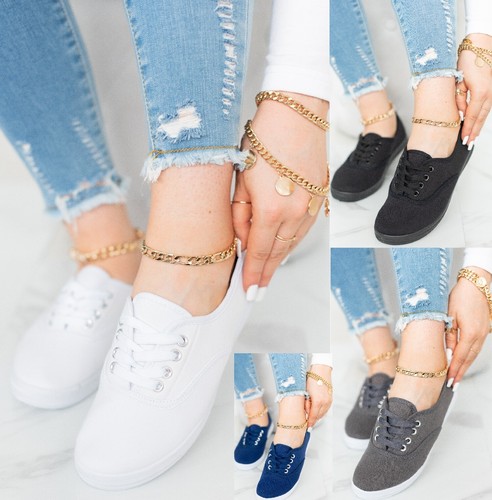 Womens plimsoles flat ladies - plimsoles,
