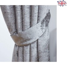 Elegant Silver Blackout Eyelet Curtains with Tiebacks - Crushed Velvet Design
