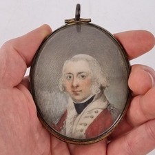 Antique 18thC Portrait Miniature Of A Military Officer Gentleman Frame A/F