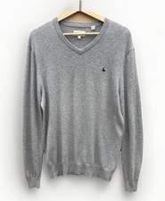 Jack Wills V-Neck Jumper Mens Size M Grey Classic Logo Knit 