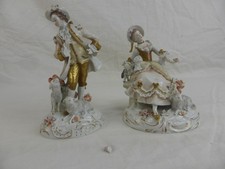Antique Sitzendorf Porcelain Dresden Style Gilded Male and Female Figurines