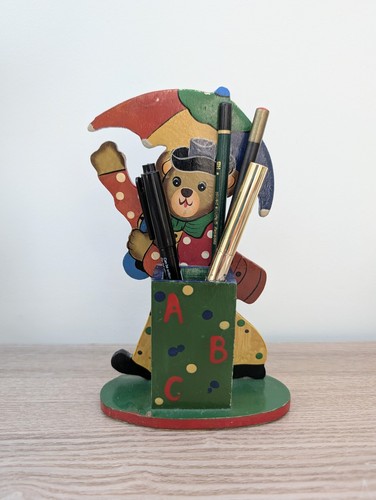 Vintage wooden painted teddy - vintage,