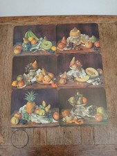 VTG Placemats Set of 6 Cork Backed Table Mats Fruit Still Life In Origional Box