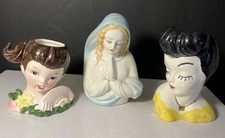 3 Lady Head Vases Planters