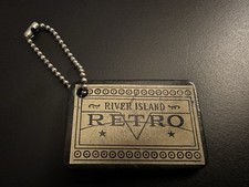 Vintage River Island Retro Brown Leather Key Tag Keyring Keychain 1990s 5x3.5cm