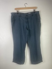 Fat Face Blue 100% Linen Crop Trousers - Sz Uk 14 Fatface