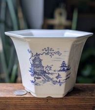 Vintage Royal Winton Blue Willow Hexagonal Planter /Plant Pot / Holder 13cm Tall