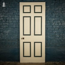 Pine Panelled Door, Moulded 6 Panel, White and Black Painted Finish