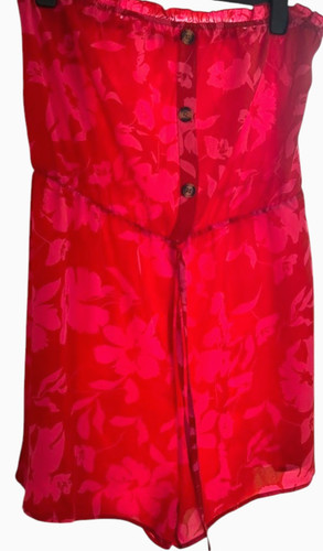 Red pink floral playsuit - pink,