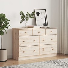 Natural Solid Pine Chest of Drawers 112x35x73cm 7-Drawer Dresser Rustic Look Hue