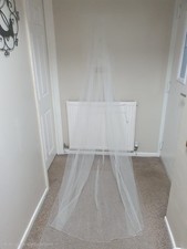 TRADITIONAL ENGLISH SIMPLE IVORY WEDDING BRIDAL VEIL FLOOR LENGTH HAIR SLIDE 