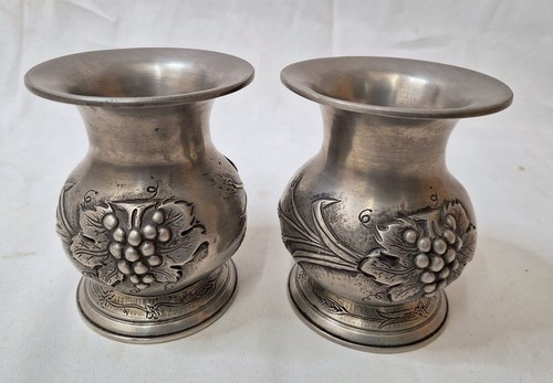 Pair vintage pewter vases - vintage,