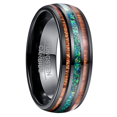8mm wood opal ring tungsten - wood,