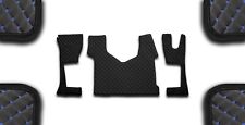BLACK ECO LEATHER FLOOR MATS FOR RHD MERCEDES ACTROS MP4 2011+ NAR.CAB BLUE STIT