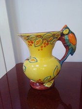  Wade Heath yellow based jug with parrot handle. Multicoloured. Art deco style