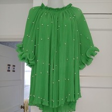 Ladie's lovely green Top/tunic  with Embellishments of faux Pearls