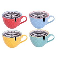 Set Of 4 Bohemian Modern Design Embossed Mugs New Bone China Coffee Tea Cups