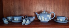 Wedgwood Pottery Blue Jasperware miniature 5 piece cabinet display tea set.