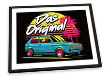 VW Golf Mk1 Car Blue FRAMED ART PRINT Picture Poster Artwork