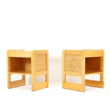 Pair Retro Vintage Danish Beech Cane Bedside Tables Cabinets Drawers Mid Century