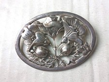 Vintage, Art Nouveau Style, Floral Brooch Signed M.A.S.J, In Pewter Metal
