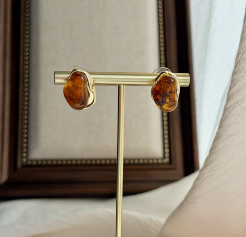 Amber resin statement - resin, earrings