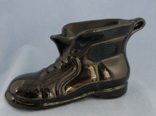 Glazed Collectable Ceramic Black Trinket Boot, Shoe.