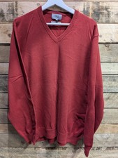 M&S Mens Burnt Orange Pure Cotton V Neck Knitted Jumper, Size XL