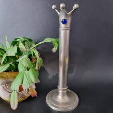 Silver Coloured Crown Jewel Candlestick Holder Vintage Medieval Style 10in Tall