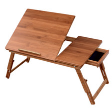 SECONDS Multifunction Bamboo Bed Tray with a Solid Top Desk and Side Drawer