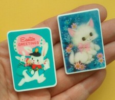 Retro Dolls House Lundby Size Animal Pictures Bunny & Cat Miniature 1:16 Barton