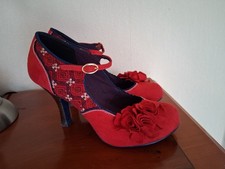 Ruby Shoo Ladies Red Faux Suede Heeled shoes with flower detail size 4 UK/37 EU 