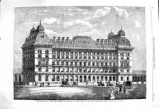 Original Old Antique Print 1860 Grosvenor Hotel Basin Belgravia Architecture